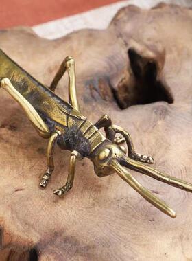 纯铜蝗虫蚂蚱茶宠摆件黄铜盖置铁壶盖托创意仿真茶玩功夫茶具配件