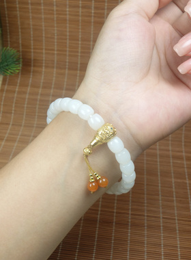 天然和田玉白玉精工直切油润单圈手串