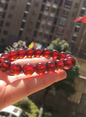 天然橙红色石榴石手链单圈圆珠手串女款珠链珠串颗颗饱满规格11mm