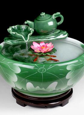 玻璃金鱼缸鱼盆循环增氧过滤鱼池造景净水陶瓷水壶流水器加湿摆件