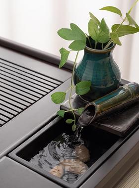 A6L实木茶盘家用办公室会客简约现代泡茶干泡台带杯架流水器茶台