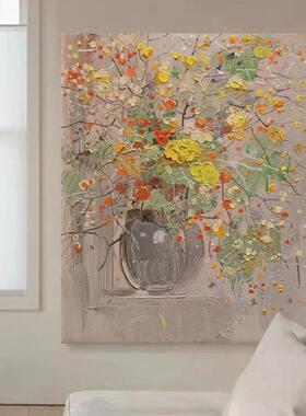 纯手绘抽象花卉装饰画高档餐厅挂画现代简约客厅玄关大尺寸落地画