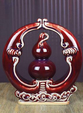 神侯镇钧窑家居装饰卧室桌面陶瓷装饰品钧窑改造钧瓷花瓶红葫芦祝