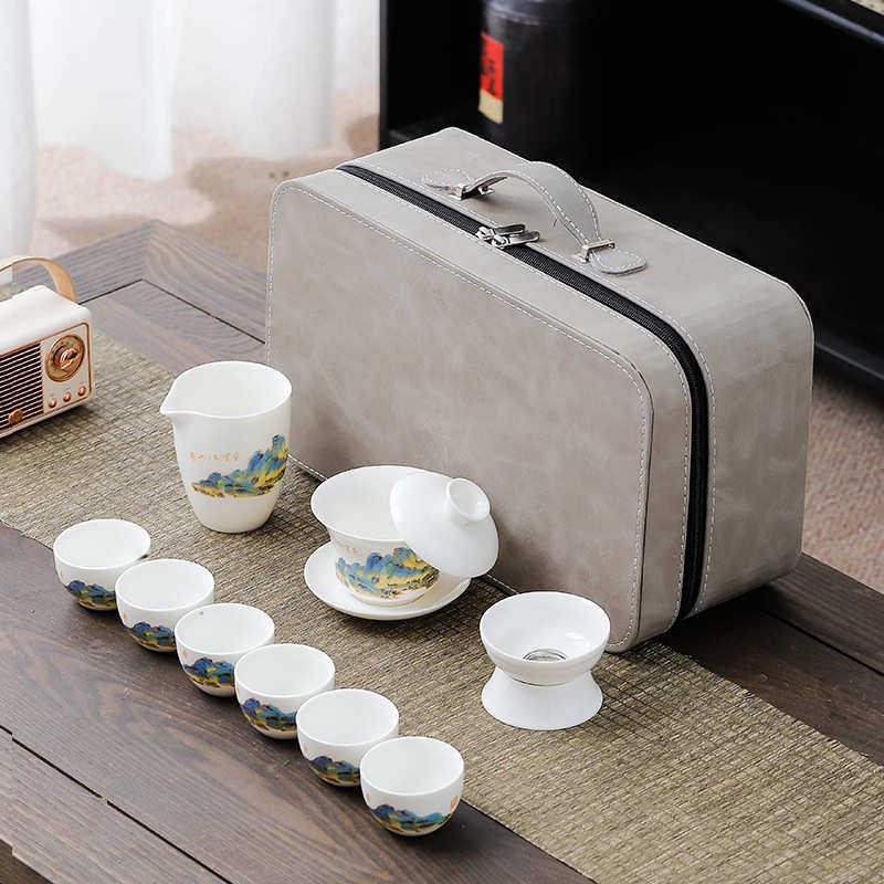 盖碗茶具茶盘羊脂玉茶具商务礼品旅行白瓷茶杯整套功夫套装logo,淘宝优惠券,粉丝福利购,淘宝优惠卷