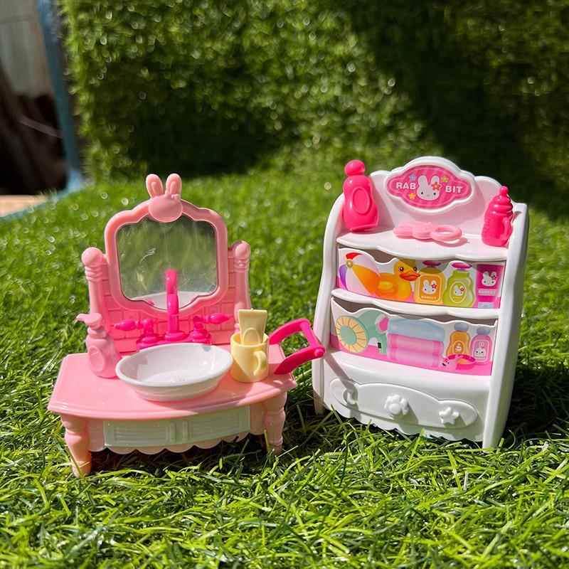 宝宝菲妮兔浴室套装儿童落地镜洗漱台储物柜马桶过家家套装玩具 - 图0