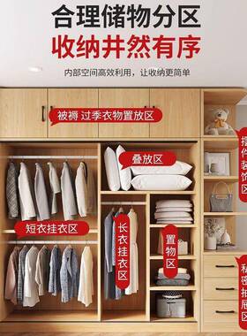 进口实木衣柜家用卧室小户型推拉门收纳柜子出租房用大衣橱