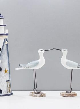 地中海风格灯塔木质做旧木塔海洋风组合海鸟摆件桌面覆古装饰摆设