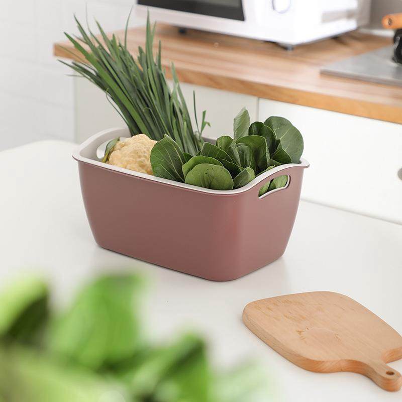 北欧双层洗菜篮 塑料沥水筛盆 厨房水果收纳篮 收纳果蔬篮2件套,淘宝优惠券,粉丝福利购,淘宝优惠卷