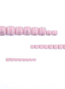 外贸热销款24片亮面脚甲级简约粉嫩甜美闪粉设计穿戴甲脚甲