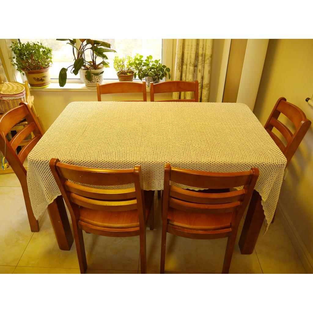 我爱我家 纯手工钩针勾花棉蕾丝镂空编织桌布茶几桌旗盖布米色 - 图1