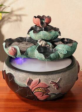 户外荷花流水摆件循环水中式室内玄关鱼池造景入户花园阳台小鱼缸
