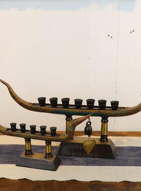 覆古铜制创意铜铃龙船烛台摆件 新中式饭厅玄关供台桌面装饰摆设