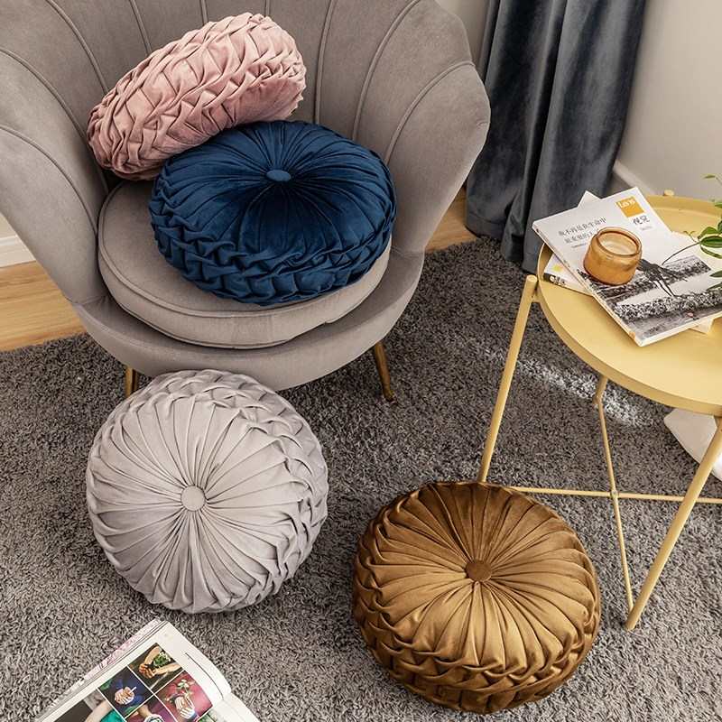 ins北欧南瓜抱枕圆形靠枕坐垫腰枕客厅沙发民宿皱褶车轮蒲团垫子. - 图3