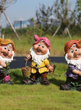 户外园林玻璃纤维卡通人物白雪公主小矮人花园幼儿园装饰品雕塑摆