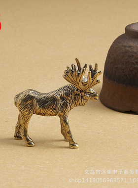 手工实心黄古铜麋鹿摆做旧仿铜工麋鹿001器办公室装饰送礼艺件品