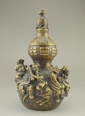 高档纯铜仿古财开口八葫芦摆件办室客厅玄关开招业公乔仙迁风水工