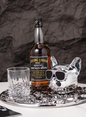 现代轻奢玻璃圆形果盘托盘摆件玄关卧室样板房客厅茶几家居装饰品