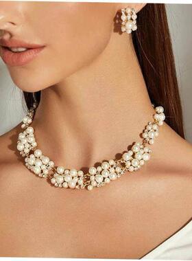 pearl necklaces set earrings jewelry women 珍珠潮女项炼饰品