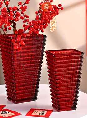 正品2025年色红花瓶轻奢高插级感花瓶摆件客厅插花花瓶玫花瑰喜庆