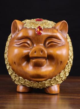 树脂工艺品檀木色万福金猪储蓄罐存钱罐摆件家居客厅装饰品礼物