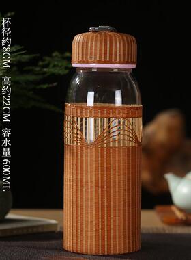 大肚水杯冷竹编玻璃手工分离防烫杯竹丝杯杯杯泡茶女中式茶水小胖