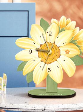 向日葵客厅摆台静音桌面创意花朵家用钟表新款时钟座钟卧室台式钟