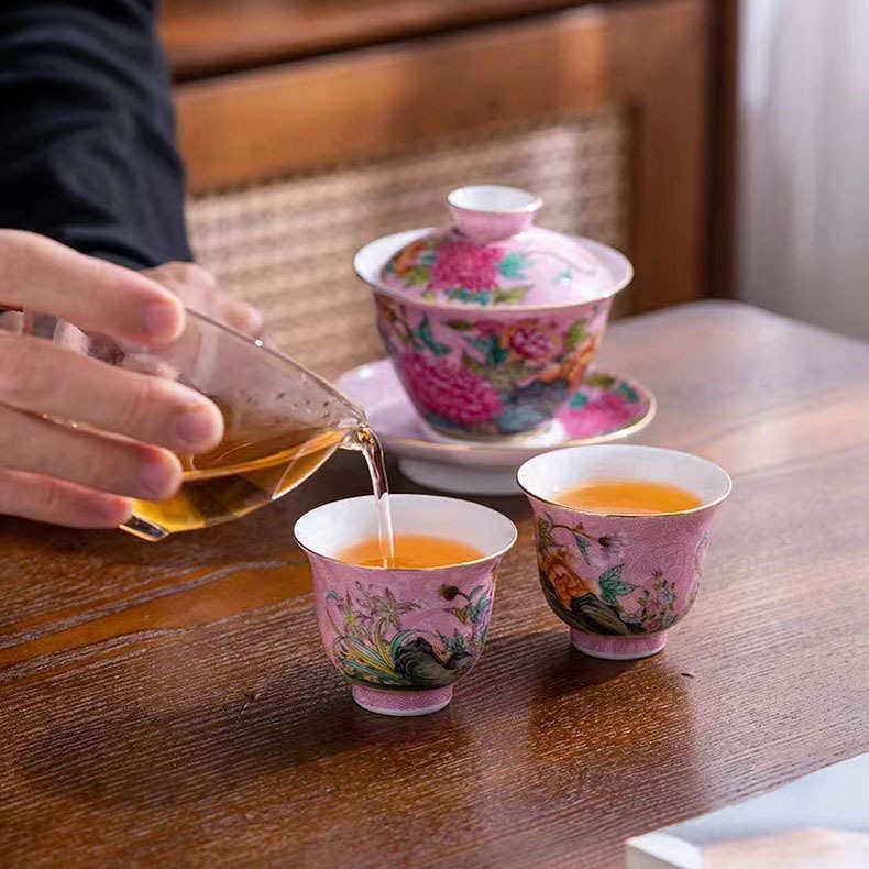 景德镇珐琅彩缠枝莲大号盖碗茶杯单个粉彩泡茶碗功夫茶陶瓷三才碗,淘宝优惠券,粉丝福利购,淘宝优惠卷