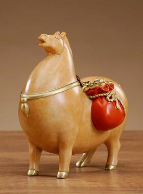 马上有钱黄铜生肖马摆件招财新中式客厅酒柜装饰唐马乔迁开业礼物