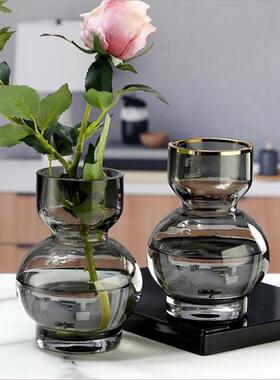 欧式简约小花瓶创意玻璃花器客厅餐桌小口家居鲜花插花工艺品