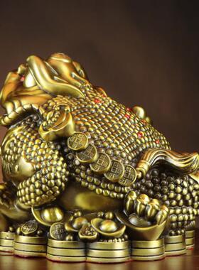 纯铜如意金蟾摆件 新中式桌面招财摆饰 办公室日进斗金饰品