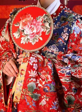 苏绣团扇双面异色古典宫扇子汉服舞蹈扇女式长柄宫廷八瓣紫竹刻字