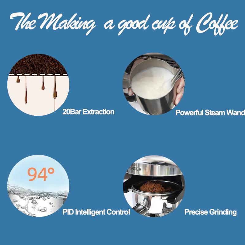 意式浓缩咖啡机磨豆一体家用半自动咖啡机带研磨泵压蒸汽式58mm - 图1