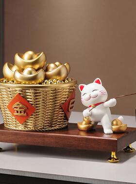 日进斗金摆件聚宝盆招财猫开 业礼物乔迁新居装饰礼品米斗四方来