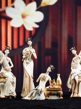 轻奢高档仕女摆件古代人物新中式国风艺术装饰品复古客厅玄关摆设