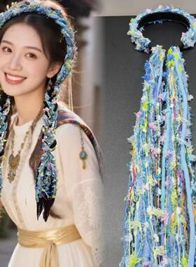 异域风小众设计藏族手工编织发箍民族舞藏式演出头饰麻花辫绑发女