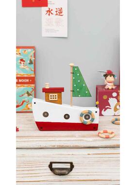 阿楹 儿童房幼儿园帆船小摆件男孩 书架桌面多巴胺客厅橱柜装饰物
