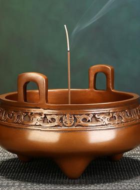 紫铜熏香炉摆件工艺礼品夔龙纹圆形三足炉香道用品