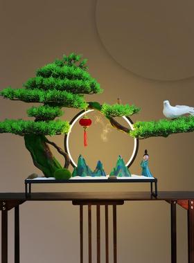 创意仿真盆景迎客松摆件禅意客厅中式玄关酒店微景观造景软装饰品