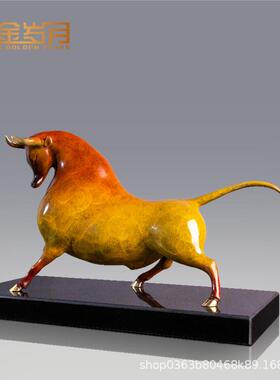 铜金岁月牛运当头黄铜牛摆件工艺品客厅玄关公司开业送礼品铜摆件