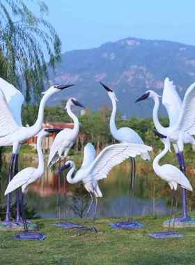 户外玻璃钢白鹭雕塑户外仿真动物摆件园林水池塘假山庭院白鹤装饰