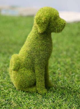 北欧户外庭院草地绿色仿真植绒小狗摆件阳台花园橱窗拍照装饰动物