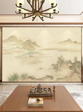 中国风意境山水画电视背景墙壁纸湖光春色沙发3d立体壁贴古典壁布