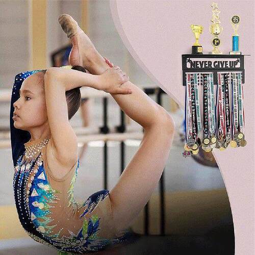 Never Give Up Medal Holder Wall Mounted Metal Awards Rack - 图0
