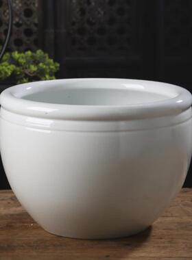 景德镇陶瓷摆件聚宝盆瓷器桌面鱼缸小型纯色手工白胎缸鱼盆现代