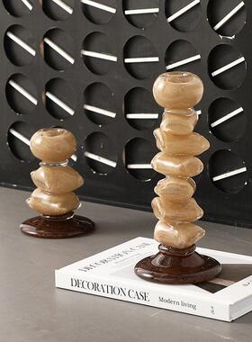 现代简约抽象层叠色块烛台样板间轻奢摆件餐厅酒柜创意家居工艺品