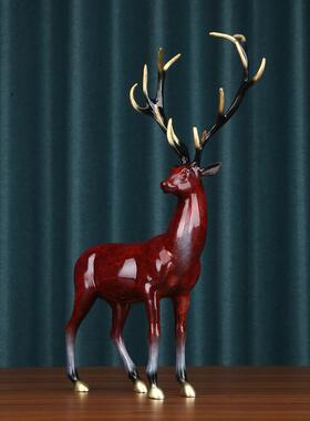 鹿紫梅花办摆件麋鹿一路铜高升升迁公桌面摆设中紫铜40#式家居装