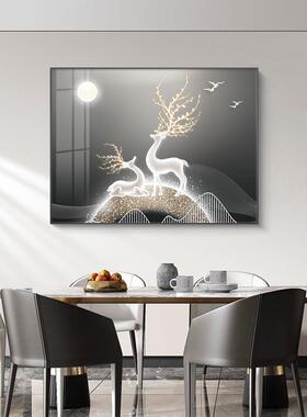 网红壁福鹿相伴餐饭厅装饰画现代简约桌墙面轻画高档大客厅奢挂气