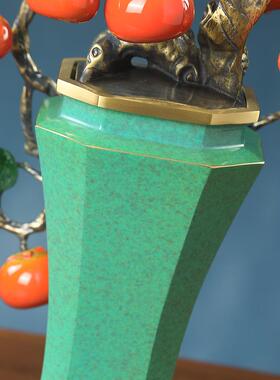 正品全柿柿如意玄八方来财子摆柿件新中式客厅铜关角几乔迁新居装