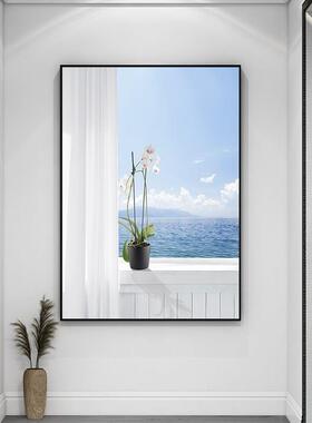 网入装户挂见海画画视觉空间开窗感画画北欧延伸玄关饰画画竖版货