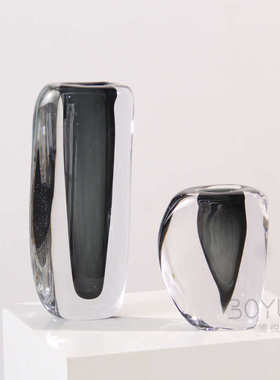 极简意式烟灰色超厚琉璃花瓶样板间民宿客厅餐厅创意软装饰品摆件